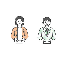 名刺交換をする男性と女性のイラスト素材