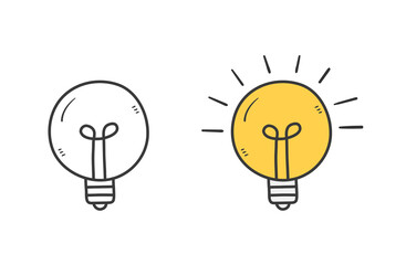 Lightbulb doodle icons - line and colored icons