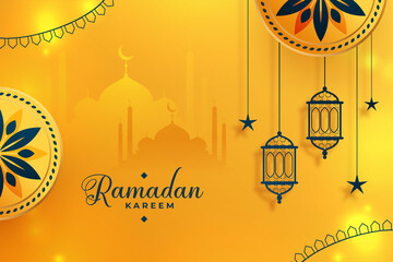 happy ramadan kareem season golden decorative arabesque background