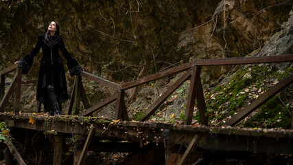 Gothic Woman on Antique Bridge