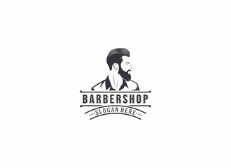 barbershop logo template vector, icon in white background