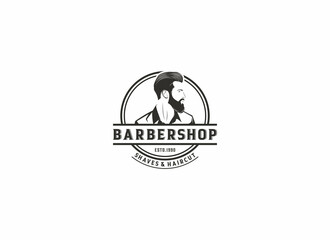 barbershop logo template vector, icon in white background