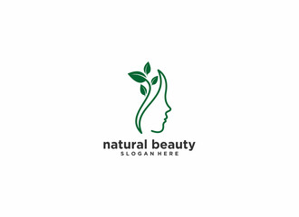 natural beauty logo by combining a beautiful face and leaves that reflect nature