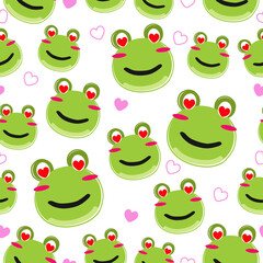 Seamless of cute little frog with love. Ideal for baby fabrics