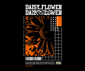 Pixel daisy flower retro poster and graphic design for t shirt street wear