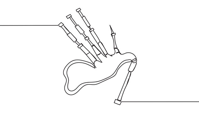 Continuous one line drawing of bagpipes instrument