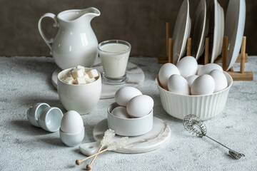 milk and eggs on the table