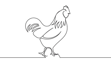 Continuous line drawing of rooster chicken animal