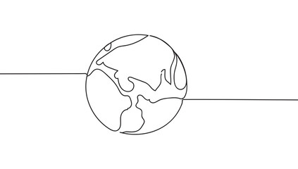 Earth globe one line drawing of world map