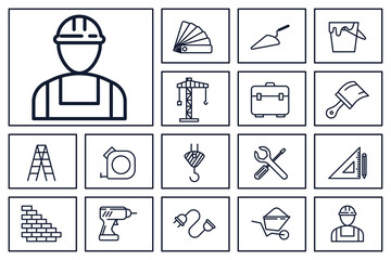 building, construction and home repair tools set icon symbol template for graphic and web design collection logo vector illustration