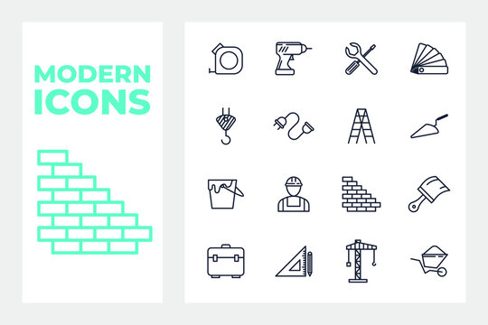 building, construction and home repair tools set icon symbol template for graphic and web design collection logo vector illustration