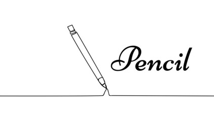 Continuous one line drawing wooden pencil for writing on paper back to school hand drawn minimalism
