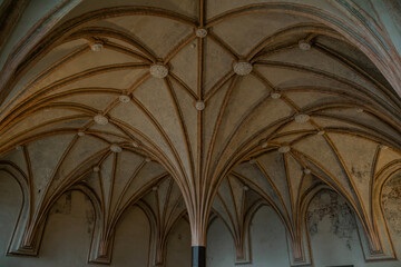 Gothic arched vault and columns in a medieval church