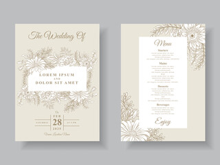 Minimalist wedding invitations card floral line art