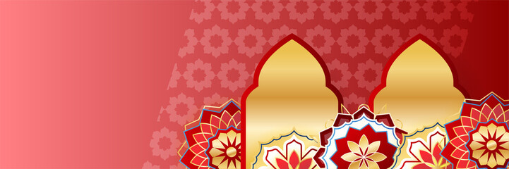 Islamic ramadan banner background with crescent pattern moon star mosque lantern. Vector illustration. Design for Eid Fitr, Eid Adha, Ashura, Islamic New Year, Muharram, Mawlid, Hajj, and Isra Miraj