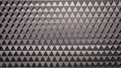 Repetitive Triangle shapes made of metal and glass. Metal wall texture background. Dark Metal Wall texture background.