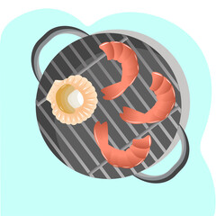 scallops and grilled shrimp vector illustration on a white background.