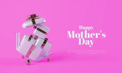 Mother's Day 3d rendering with stacks of realistic gift boxes