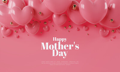 Mother's Day 3d rendering pink background with love balloons