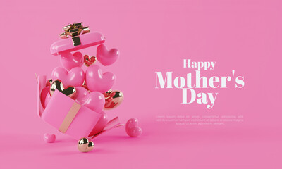Mother's day with gift box illustration with balloons love 3d