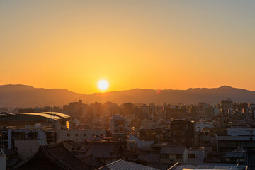 夕日に染まる京都の町並み「京都観光」