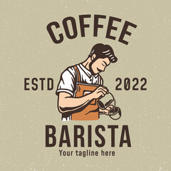 barista logo illustration making coffee in vintage style - obrazy, fototapety, plakaty