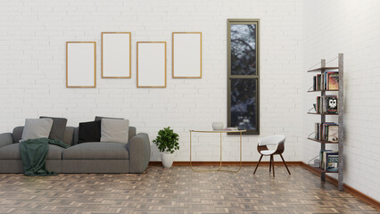 living room mockup big photo frame image photo four with sofa cozy family
