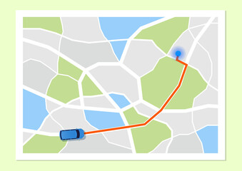 map top view with car route