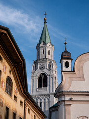 Fototapeta na wymiar Campanile Bell Tower in Cortina d'Ampezzo