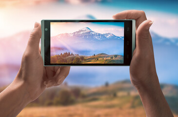 Carpathian mountain landscape on a smartphone