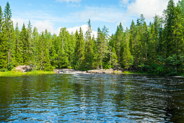 Obraz premium Ruskeala Falls. Wonderful natural park in northern Russia, Republic of Karelia. Not far from the town of Sortavala
