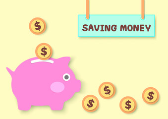 Vector illustration, piggy bank and money. Save money for future expenses or for emergencies and financial management strategy concept.