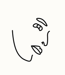 One line girl or woman portrait and face design. Hand drawn minimalism style vector illustration.