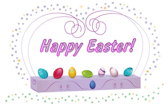 beautiful Easter background with colorful eggs with the inscription "happy Easter"