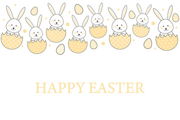 Greeting card with Easter bunnies and eggs. Vector