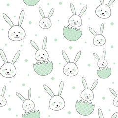 Colourful Easter pattern with bunnies and eggs. Vector