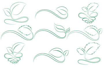 set of vector design element green leaf icon