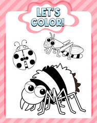 Worksheets template with lets color text and insect outline