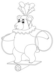 Circus bear hold hoop black and white doodle character