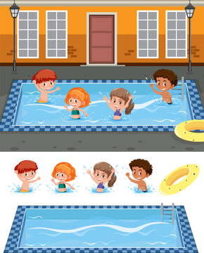 Children swimming in the pool concept