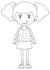A girl standing black and white doodle character