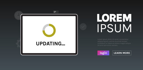 System update process and install new software on tablet computer flat vector illustration.
