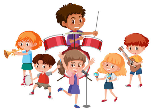 Children music band concept in cartoon design