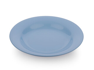 Empty blue plate on white background.