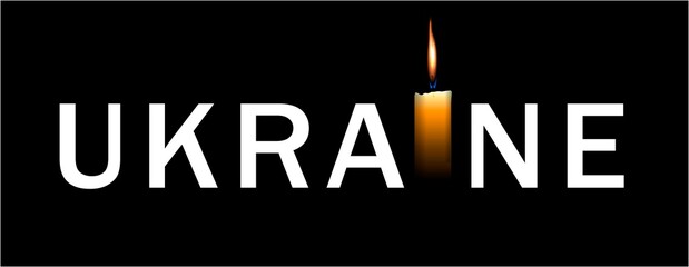 Ukraine. The inscription on a black background. Church candle. Memorial candle. Sorrow for the dead. The concept of support for Ukraine