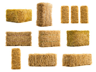 collage dry haystack isolated