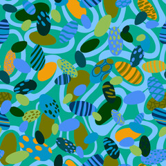 Abstract geometric colorful seamless background of decorative bright oval shapes in yellow, green and blue shades Easter Eggs home decor