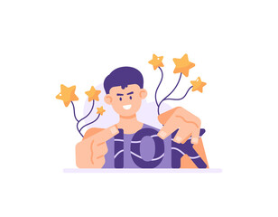 illustration of a man holding the number 10k. the concept of celebrating the party of achieving 10k followers, subscribers, buyers and sales. flat cartoon style. vector design. ui, landing page