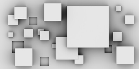 Composition of white cubes of different sizes on a white background