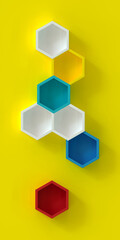 Volumetric hexagons of different colors as a template for infographics.